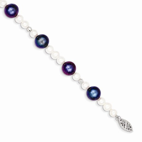 14K White Gold Fwc Peacock Pearl with Mirror Bead Bracelet