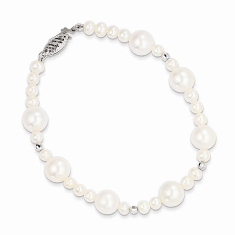 14K White Gold -9Mm Fwc Pearl with Mirror Bead Bracelet