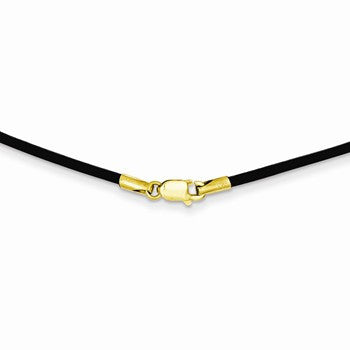 14K Yellow Gold Black Leather Cord Necklace