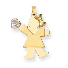 14k Gold Girl with CZ April Birthstone Charm hide-image