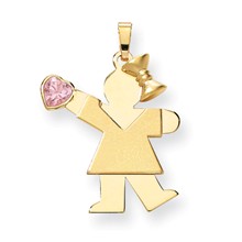 14k Gold Girl with CZ October Birthstone Charm hide-image