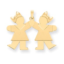 14k Gold Solid Engravable Large Double Girls with Bows Charm hide-image