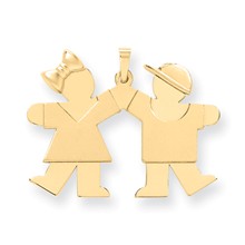 14k Gold Solid Engravable Girl on Left & Boy on Right Charm hide-image