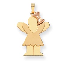 14k Gold Two-Tone Large Girl with Bow on Right Engravable Charm hide-image