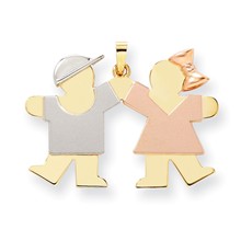 14k Gold Tri-Color Large Boy on Left & Girl on Right Engravable Charm hide-image