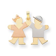 14k Gold Tri-Color Small Girl on Left & Boy on Right Engravable Charm hide-image