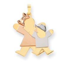 14k Gold Tri-Color Big Girl & Little Boy Engravable Charm hide-image