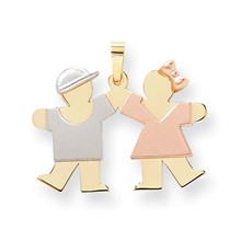 14k Gold Tri-Color Small Boy on Left & Girl on Right Engravable Charm hide-image