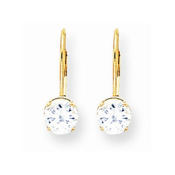 14k Yellow Gold 6mm Cubic Zirconia Leverback Earrings