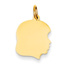 14k Gold Plain Medium .009 Gauge Facing Right Engravable Girl Head Charm hide-image