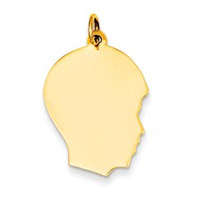 14k Gold Plain Medium .009 Gauge Facing Right Engravable Boy Head Charm hide-image