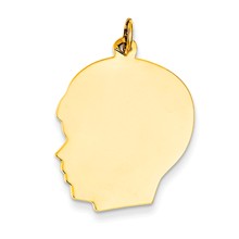 14k Gold Plain Large .009 Gauge Facing Left Engravable Boy Head Charm hide-image