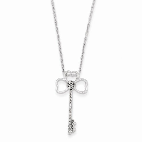 14K White Gold Clover Diamond Key Necklace