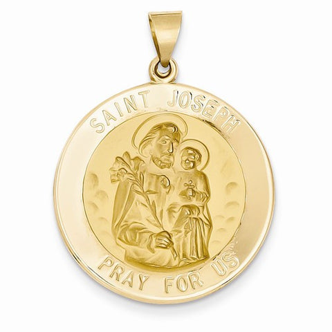 14k Gold Polished and Satin St. Joseph Medal pendant, Charm