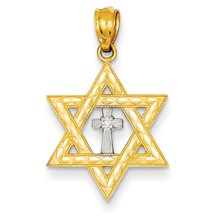 14k Gold Diamond with Rhodium Star of David with Cross Charm hide-image