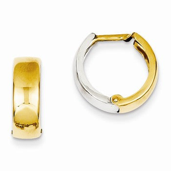 14k Yellow Gold Rhodium Hinged Hoop Earrings