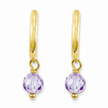 14k Yellow Gold Purple CZ Dangle Half Hoop Earrings