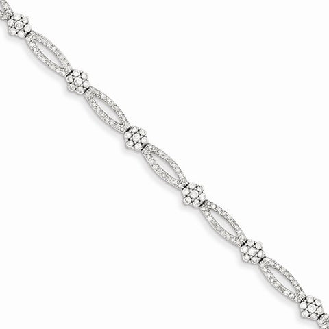 14K White Gold Diamond Flower Link & Link Bracelet