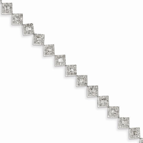 14K White Gold Diamond Square Link Bracelet