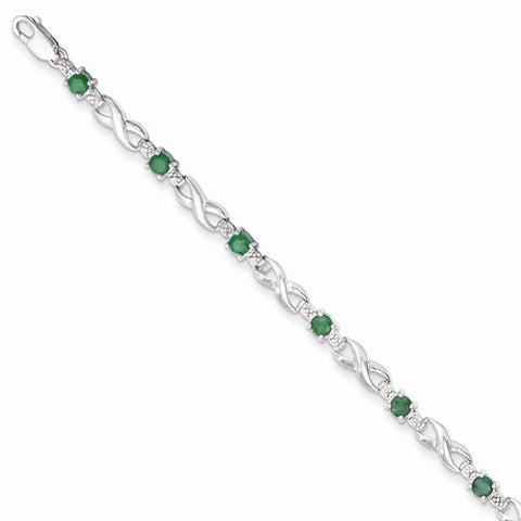 14K White Gold Diamond and Emerald Gemstone Bracelet