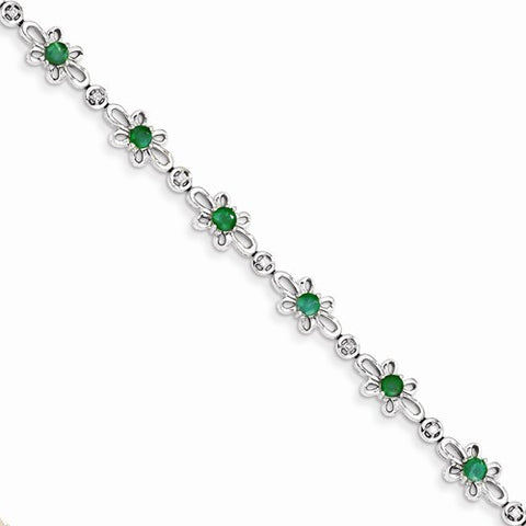 14K White Gold Diamond and Emerald Flower Bracelet