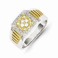 14k Yellow & White Gold Diamond Square Men's Ring