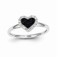 14k White Gold Diamond & Sapphire Heart Ring