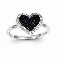 14k White Gold Diamond & Sapphire Heart Ring