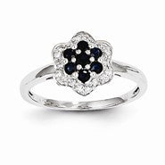 14k White Gold Diamond & Sapphire Flower Ring