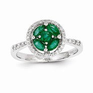 14k White Gold Diamond & Emerald Ring