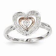 14k Rose & White Gold Diamond Heart Ring