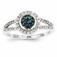 14k White Gold Blue and White Diamonds Round Ring