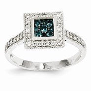 14k White Gold Blue and White Diamonds Square Ring