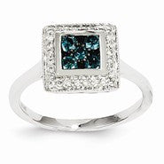 14k White Gold Blue Diamond Ring