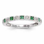 14k White Gold Diamond & Emerald Ring