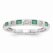 14k White Gold Diamond & Emerald Ring