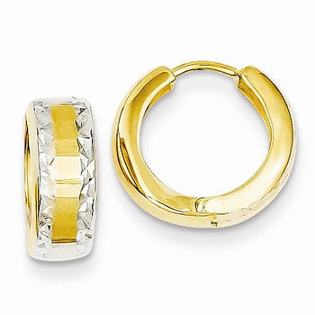 14k Yellow Gold Rhodium Hinged Hoop Earrings