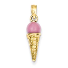 14k Gold Satin Polished 3-Dimensional Ice Cream Cone Charm hide-image