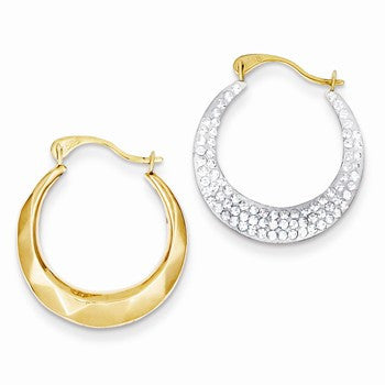 14k Yellow Gold Swarovski Elements Reversible Faceted Hoop Earrings