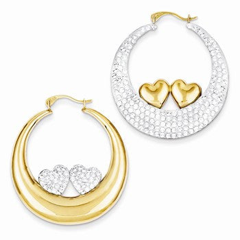 14k Yellow Gold Swarovski Elements Reversible Heart Hoop Earrings