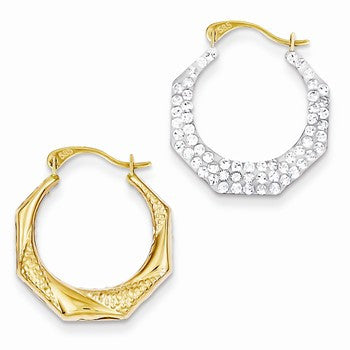 14k Yellow Gold Swarovski Elements Reversible Scalloped Hoop Earrings