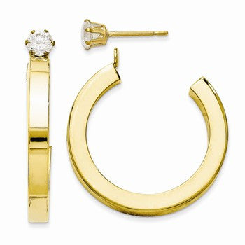 14k Yellow Gold Polished J Hoop with CZ Stud Earring Jackets