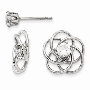 14k White Gold Fancy Knot with CZ Stud Earring Jackets