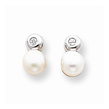 14k White Gold Cultured Pearl CZ Ear, Jewelry Earrings