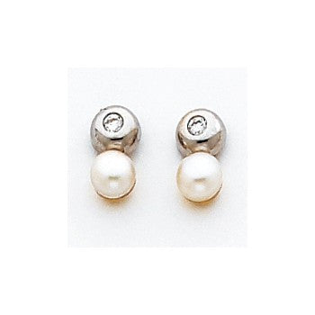14k Yellow Gold Rhodium Plated Cultured Pearl CZ Earrings