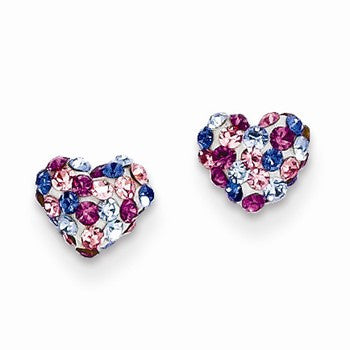 14k Yellow Gold Multi-colored Crystal 6mm Heart Post Earrings