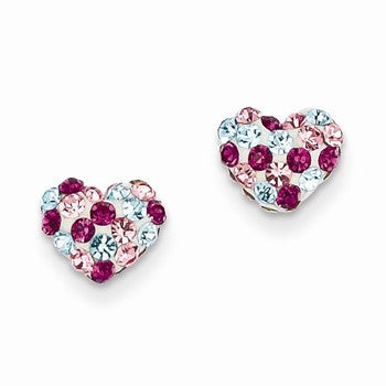 14k Yellow Gold Multi-colored Crystal 6mm Heart Post Earrings