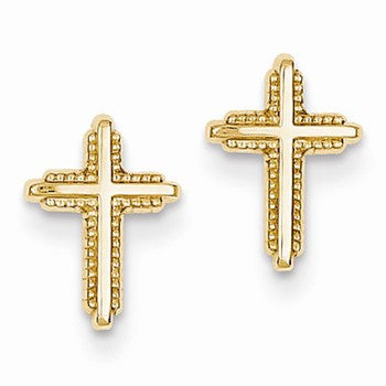 14k Yellow Gold Polished Cross Post Earrings