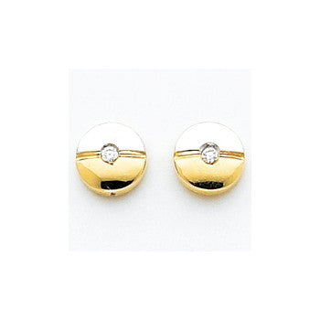 14k Yellow Gold Polished Rhodium CZ Fancy Post Earrings