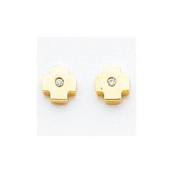 14k Yellow Gold Polished Cross with CZ Post Earrings